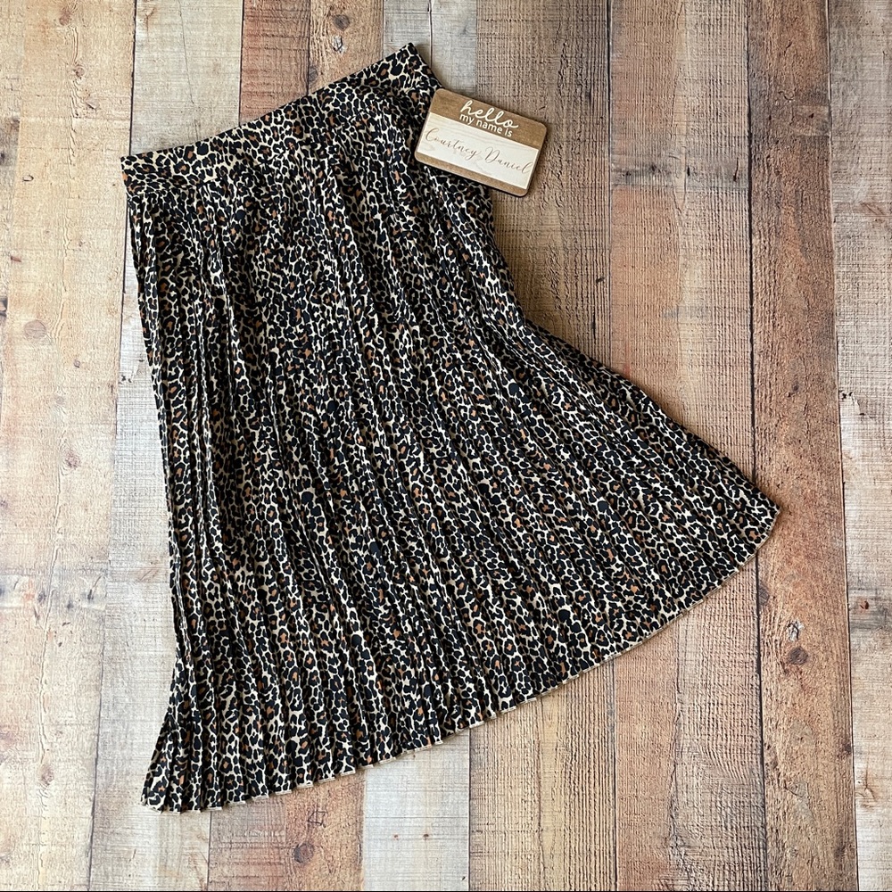 NWOT Jcrew pleated midi length skirt leopard sz 6